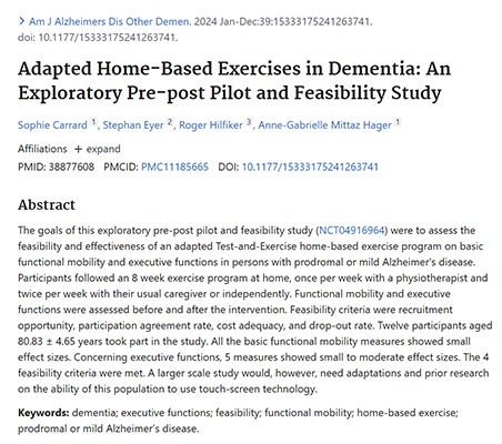Adapted Home-Based Exercises in Dementia: An Exploratory Pre-post Pilot and Feasibility Study