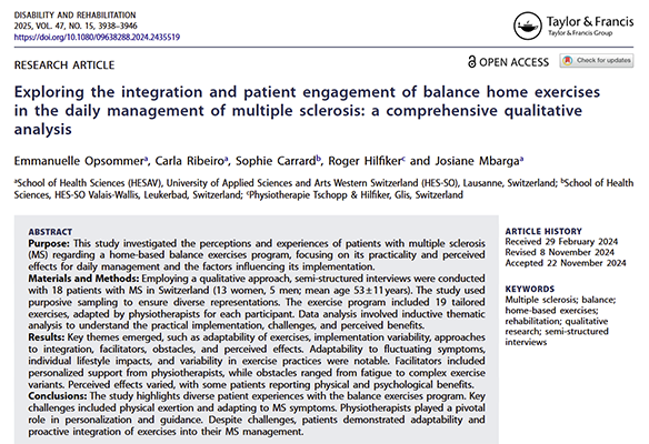 Exploring the integration and patient engagement of balance home exercisesin the daily management of multiple sclerosis: a comprehensive qualitativeanalysis
